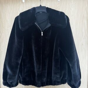 Faux Fur Bomber Jacket- L